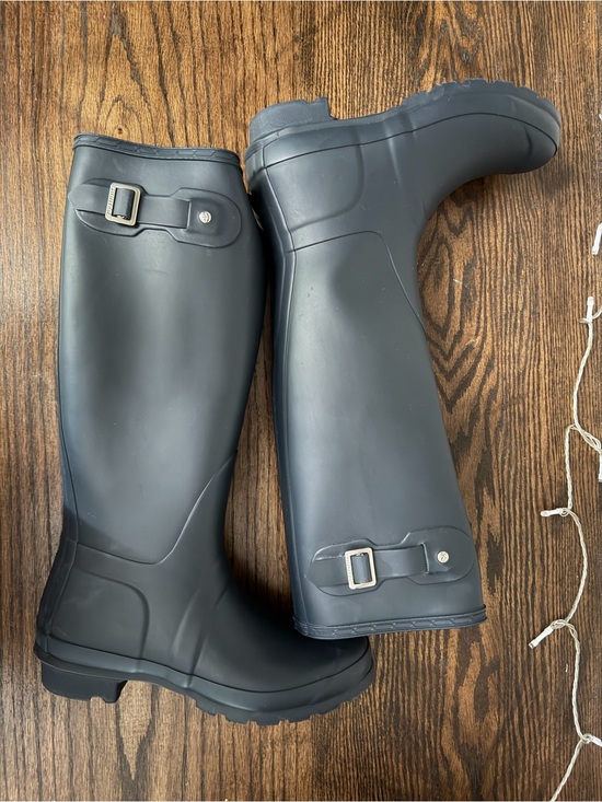 Hunter Navy Tall Rain Boots with Red-Trim Logo main image 6